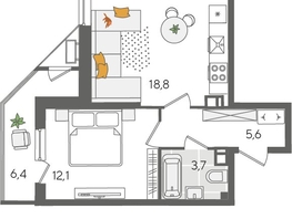 Продается 1-комнатная квартира ЖК Рекорд 2, литера 2, 49.7  м&sup2;, 12524400 рублей