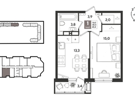 Продается 1-комнатная квартира ЖК Рекорд 2, литера 2, 41.4  м&sup2;, 11136600 рублей