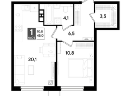 Продается 1-комнатная квартира ЖК ДОГМА ПАРК, литера 18, 45  м&sup2;, 8505000 рублей