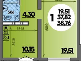 Продается 1-комнатная квартира ЖК Город у моря, литера 21, 38.76  м&sup2;, 7366999 рублей