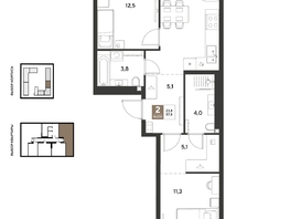 Продается 2-комнатная квартира ЖК ГРЕЙД, литер 13, 57.8  м&sup2;, 8964780 рублей