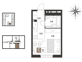 Продается Студия ЖК ГРЕЙД, литер 13, 22.7  м&sup2;, 4344780 рублей