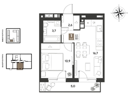 Продается 1-комнатная квартира ЖК ГРЕЙД, литер 14, 38.9  м&sup2;, 7165380 рублей