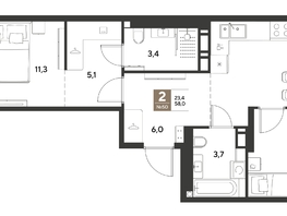 Продается 2-комнатная квартира ЖК ГРЕЙД, литер 14, 58  м&sup2;, 9007400 рублей