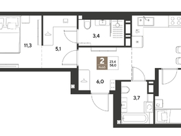 Продается 2-комнатная квартира ЖК ГРЕЙД, литер 14, 58  м&sup2;, 9210400 рублей