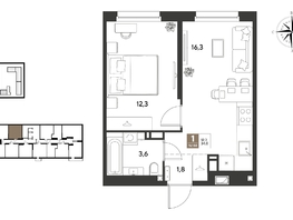 Продается 1-комнатная квартира ЖК ГРЕЙД, литер 14, 34  м&sup2;, 6079200 рублей