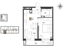 Продается 1-комнатная квартира ЖК ГРЕЙД, литер 14, 38.2  м&sup2;, 6807241 рублей