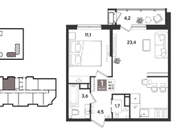 Продается 1-комнатная квартира ЖК Рекорд 2, литера 6, 48.5  м&sup2;, 11470250 рублей