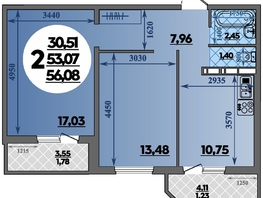 Продается 2-комнатная квартира ЖК Восточный, литера 42, 56.08  м&sup2;, 6607000 рублей