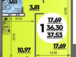Продается 1-комнатная квартира ЖК Южная долина, литер 2, 37.53  м&sup2;, 4334715 рублей