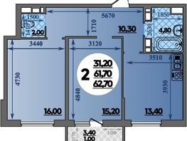 Продается 2-комнатная квартира ЖК Парк у дома, литера 7.3, 62.7  м&sup2;, 10540000 рублей