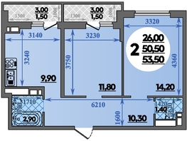 Продается 2-комнатная квартира ЖК Парк у дома, литера 7.3, 53.5  м&sup2;, 9509999 рублей
