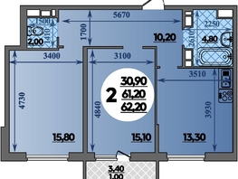 Продается 2-комнатная квартира ЖК Парк у дома, литера 7.3, 62.2  м&sup2;, 9609999 рублей