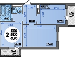 Продается 2-комнатная квартира ЖК Парк у дома, литера 7.3, 61.9  м&sup2;, 12940000 рублей