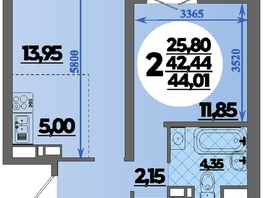 Продается 2-комнатная квартира ЖК Город у моря, литера 22, 44.01  м&sup2;, 7614000 рублей