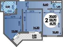 Продается 2-комнатная квартира ЖК Парк у дома, литера 7.2, 61.7  м&sup2;, 9890510 рублей
