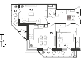 Продается 3-комнатная квартира ЖК Рекорд 2, литера 1, 87.1  м&sup2;, 18055830 рублей