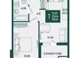 Продается 1-комнатная квартира МКР Образцово, дом 5, 38.55  м&sup2;, 5180000 рублей