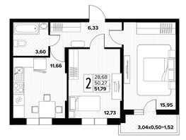 Продается 2-комнатная квартира ЖК Друг, литера 5, 51.79  м&sup2;, 5280000 рублей