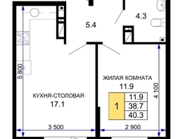 Продается 1-комнатная квартира ЖК «Дыхание», 38.7  м&sup2;, 4375000 рублей