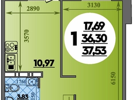 Продается 1-комнатная квартира ЖК Восточный, литера 42, 37.53  м&sup2;, 5131000 рублей