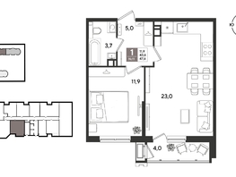 Продается 1-комнатная квартира ЖК Рекорд 2, литера 3, 47.6  м&sup2;, 11452560 рублей