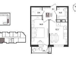 Продается 1-комнатная квартира ЖК Рекорд 2, литера 1, 40.7  м&sup2;, 10695960 рублей