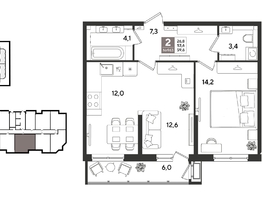 Продается 2-комнатная квартира ЖК Рекорд 2, литера 1, 58.9  м&sup2;, 12528030 рублей