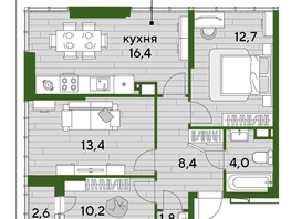 Продается 3-комнатная квартира ЖК ДОГМА ПАРК, литера 6, 69.4  м&sup2;, 10375300 рублей