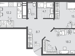 Продается 2-комнатная квартира ЖК Все Свои ВИП, литера 3, 62.65  м&sup2;, 12843250 рублей
