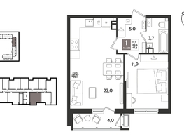 Продается 1-комнатная квартира ЖК Рекорд 2, литера 1, 47  м&sup2;, 11754700 рублей
