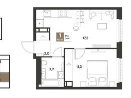Продается 1-комнатная квартира ЖК ГРЕЙД, литер 13, 34.4  м&sup2;, 6367440 рублей