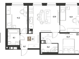 Продается 3-комнатная квартира ЖК ГРЕЙД, литер 14, 68.2  м&sup2;, 10932460 рублей