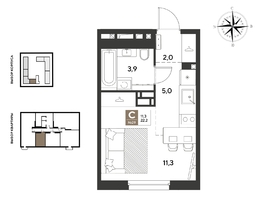 Продается Студия ЖК ГРЕЙД, литер 14, 22.2  м&sup2;, 4357860 рублей