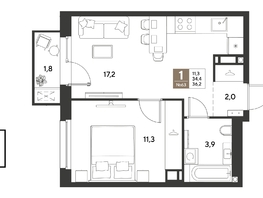 Продается 1-комнатная квартира ЖК ГРЕЙД, литер 14, 36.2  м&sup2;, 6783881 рублей