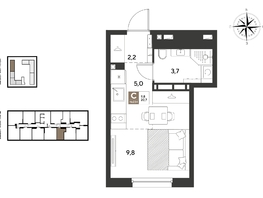 Продается Студия ЖК ГРЕЙД, литер 14, 20.7  м&sup2;, 4665780 рублей