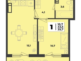 Продается 1-комнатная квартира ЖК Лето, литер 2.1, 35.7  м&sup2;, 6086861 рублей