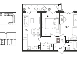 Продается 2-комнатная квартира ЖК Рекорд 2, литера 2, 63.9  м&sup2;, 14268870 рублей