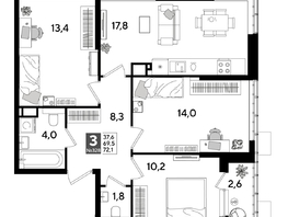 Продается 3-комнатная квартира ЖК ДОГМА ПАРК, лит 17, 68.9  м&sup2;, 10431460 рублей