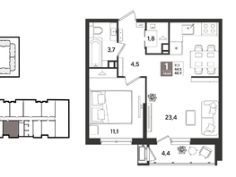 Продается 1-комнатная квартира ЖК Рекорд 2, литера 1, 48.3  м&sup2;, 12103980 рублей
