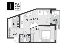 Продается 1-комнатная квартира ЖК Парк Победы 2, литера 21, 48.8  м&sup2;, 8632720 рублей