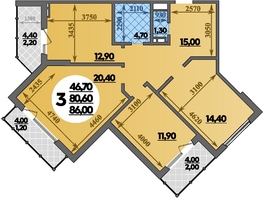 Продается 3-комнатная квартира ЖК Парк у дома, литера 7.2, 86  м&sup2;, 14740400 рублей