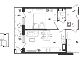 Продается 2-комнатная квартира ЖК Рекорд 2, литера 1, 63.3  м&sup2;, 13704450 рублей
