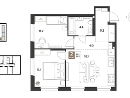 Продается 2-комнатная квартира ЖК ГРЕЙД, литер 13, 54  м&sup2;, 8542800 рублей