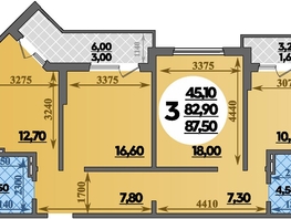 Продается 3-комнатная квартира ЖК Парк у дома, литера 7.2, 87.5  м&sup2;, 14087500 рублей