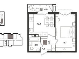 Продается 1-комнатная квартира ЖК Рекорд 2, литера 1, 41.4  м&sup2;, 10565280 рублей