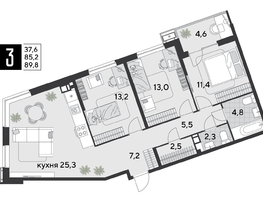 Продается 3-комнатная квартира ЖК Парк Победы 2, литера 19, 89.8  м&sup2;, 12904260 рублей