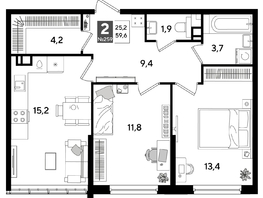 Продается 2-комнатная квартира ЖК ДОГМА ПАРК, литера 19, 58.9  м&sup2;, 9671380 рублей
