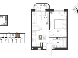 Продается 1-комнатная квартира ЖК ГРЕЙД, литер 13, 35.8  м&sup2;, 6497700 рублей