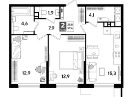 Продается 2-комнатная квартира ЖК ДОГМА ПАРК, лит 17, 59  м&sup2;, 9681900 рублей